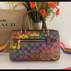 NWT Coach CA615 Rowan Satchel Rainbow Signature Canvas Signature Canvas&Leather